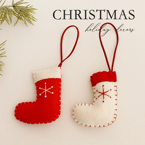 Christmas Stocking Ornaments Felt Snowflake Embroidery Tree Hanging Holiday Decorations
