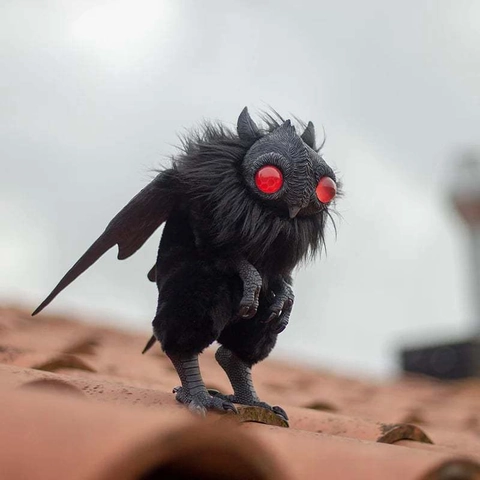 Mothman Baby Κούκλα Με Κινούμενα Μέλη Μαύρη Γούνα Ρητίνη Γοτθικό Halloween Διακόσμηση Μυστηριώδες Πλάσμα Διακοσμητικό