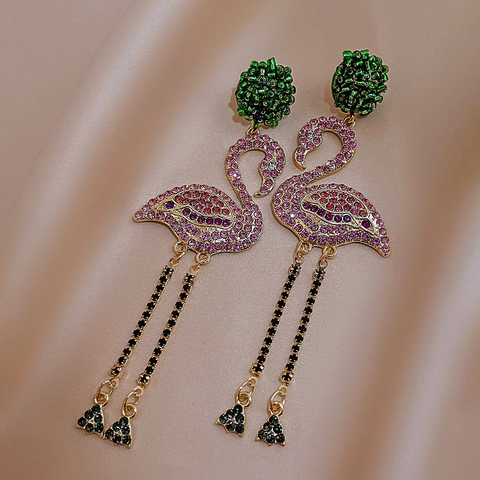 Flamingo Lange Hängeohrringe Mit Legierung Rhinstone Und 925 Sterling Silber Ohrstecker Mode Schmuck Für Damen