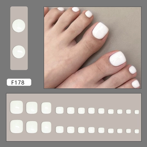 Uñas Postizas Pies Press On Blanco Leche Minimalista Brillantes Cortas Cuadradas Cobertura Completa Manicura Pies Desmontable