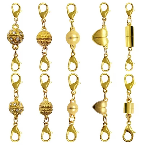 Connettori con Chiusura a Moschettone Magnetica in Lega e Strass a Forma di Cuore e Sfera per Creazione Gioielli Fai da Te