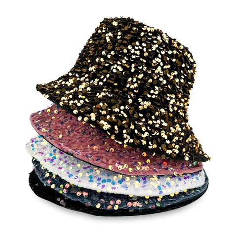 Bob à Paillettes Brillant à la Mode Chapeau de Pêcheur en Polyester Protection Solaire Style Hip Hop pour Hommes Femmes Adultes