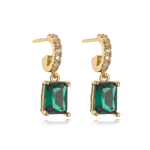 Luxury Copper Emerald Green Zirconia Jewelry Set Heart Square Geometric Gold Plated Necklace Earrings Ring For Women Fashion Jewelry