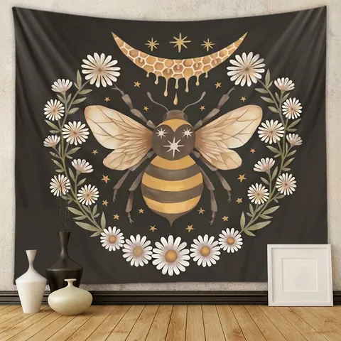 Arazzo Da Parete Bohémien Poliestere Tessuto Decorativo Casa Retrò Mistero Natura Falena Farfalla Ape Floreale Luna