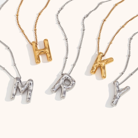 Collana Con Ciondolo Acciaio Inossidabile Placcato Oro 18K 3D Palloncino Lettera Iniziale Gioielli Per Donna Regalo Festa