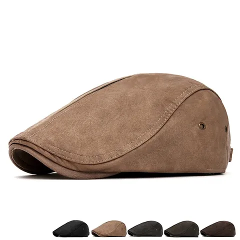 Berretto Piatto Uomo Retro Britannico Pelle PU Tessuto Caldo Regolabile Newsboy Ivy Cap Autunno Inverno