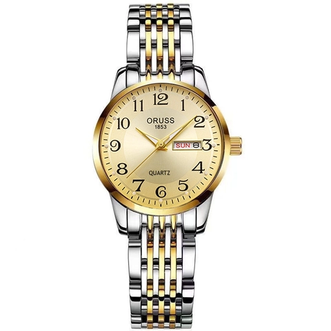 Women's Quartz Watch Stainless Steel Strap Luminous Waterproof Calendar Week Display Fashion Business Analogue Round Dial