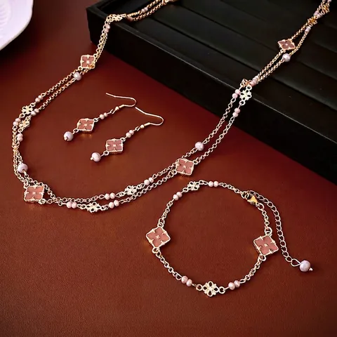 Vintage Lange Legierung Halskette Mit Blumen Emaille Anhänger Und Kristallperlen Eleganter Schmuck