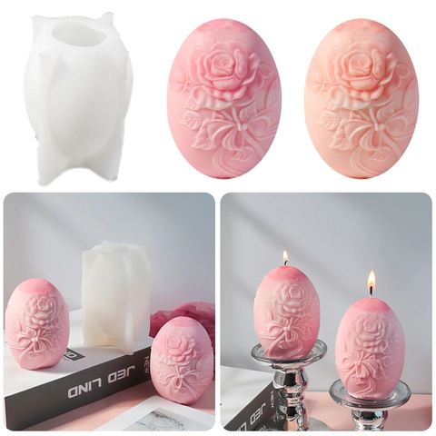 Rose Flower Egg Silicone Mold 3D Embossed Floral Bowknot DIY Handmade Candle Soap Making Aromatherapy Resin Craft