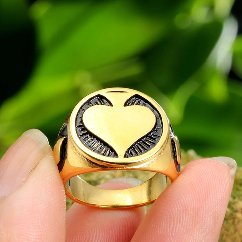 Spade Heart Ring Edelstahl Retro Poker Siegelring Punk Hip Hop Style Für Herren Damen Mode Schmuck Zubehör