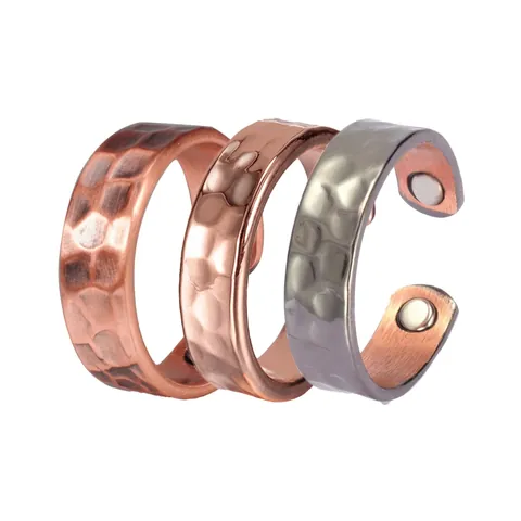 Hammered Magnetic Pure Copper Ring Adjustable Therapy Health Jewelry Vintage For Men Women