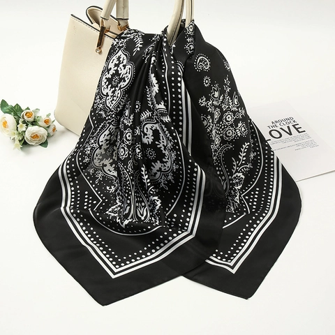 Women Satin Paisley Square Scarf Fashion Streetwear Lightweight Neck Scarf Hair Bandana Head Scarf For Daily Wear