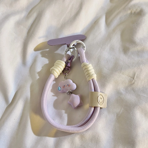 Cute Colorful Braided Phone Lanyard With Resin Cloud Star Charms Anti-Lost Universal Phone Chain For Women Girls Handmade