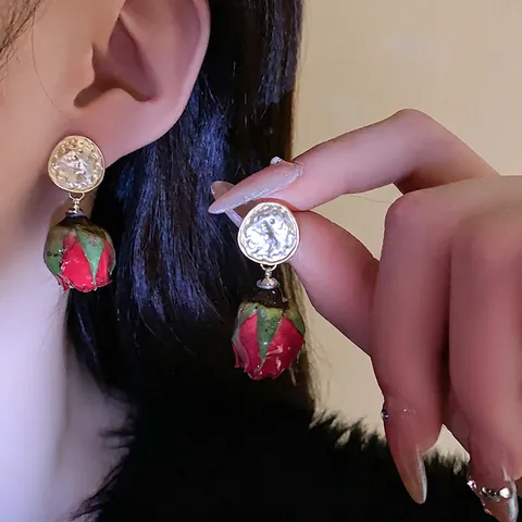 Französische Vintage Rose Blumen Ohrringe Mit Silbernem Ohrstecker Legierung Elegant Retro Floraler Schmuck Für Damen