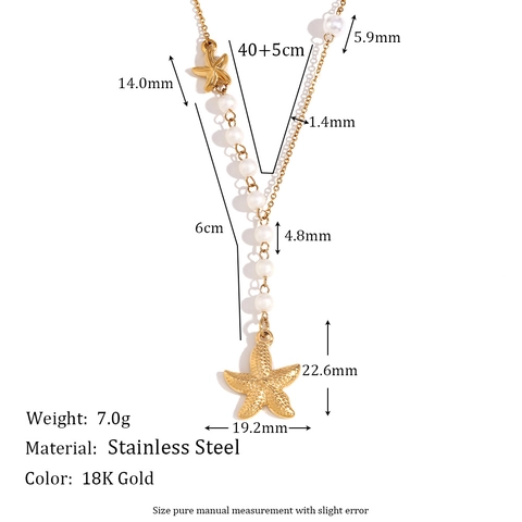Collar Con Colgante Asimétrico De Estrella De Mar Y Perlas Artificiales De Acero Inoxidable Chapado En Oro De 18K Joyería Marina Para Mujer