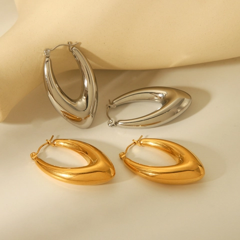 Pendientes De Aro Gruesos Con Forma De Gota De Agua De Acero Inoxidable Geométricos En Forma De U Chapados En Oro Joyas Minimalistas Para Mujeres