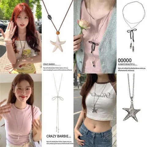 Collar Colgante Estrella De Mar Concha Aleación Esmalte Perla Artificial Vacaciones Estilo Playa Joyería Para Mujeres