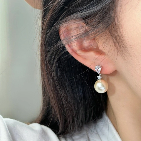 Pendientes De Botón Con Perla Artificial De Imitación Oro Champaña Vintage Elegantes Con Circonita Pera Y Poste De Plata Para Mujer