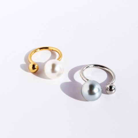 Artificial Pearl Open Ring Brass Adjustable Geometric U-Shaped Minimalist Elegant Jewelry For Women