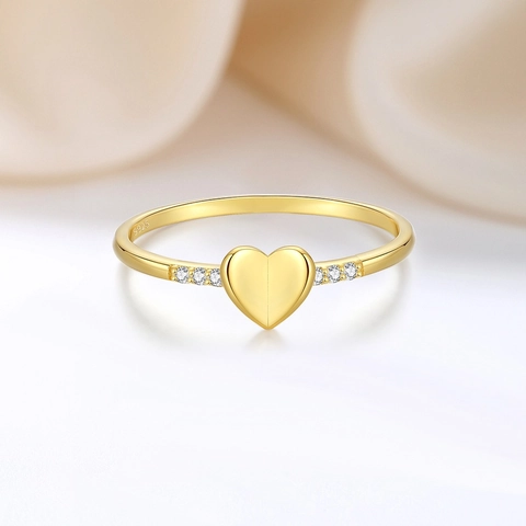 S925 Sterling Silver Heart Ring Gold Plated Cubic Zirconia Stackable Love Heart Rings For Women Girls Minimalist Fine Jewelry Gift