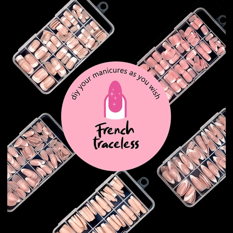 French Tip Press On Nails ABS Plastic Artificial Fake Nail Tips Almond Coffin Square Shape Glossy DIY Manicure Professional