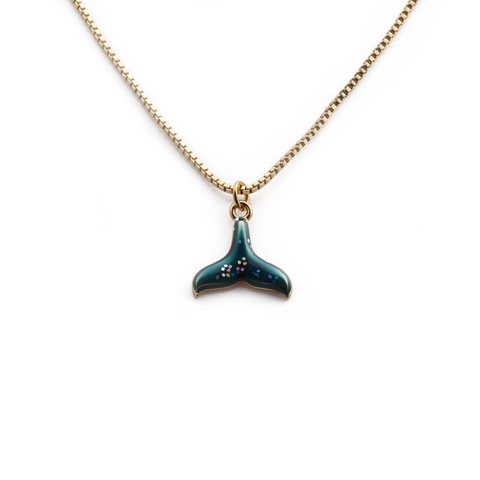 Collar Con Colgante De Cola De Ballena Cobre Chapado En Oro Esmalte Verde Azulado Purpurina Cola De Sirena Joyería Mujer