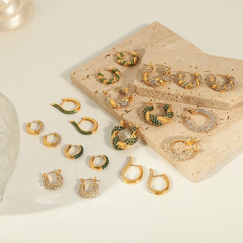 Vintage Vergoldete Titanstahl Ohrringe Für Damen Luxus Pave Zirkonia U-förmige Twist Knoten Huggie Ohrringe Schmuck