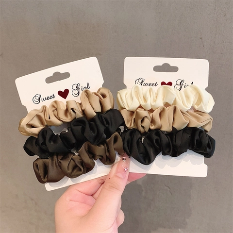 Satin Scrunchies Hair Ties Elegant French Style Solid Earth Tone Elastic Ponytail Holders Women