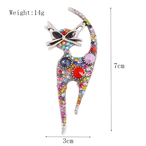 Broche Chat Mignon Vintage en Alliage Incrusté de Strass Forme de Chat Broche de Poitrine Exquise Épingle de Col pour Femmes Bijoux Cadeau