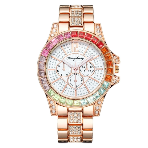 Luxury Fashion Rhinestone Women's Watch Elegant Alloy Band Large Dial Three-Eye Decorative Quartz Watch For Business Casual