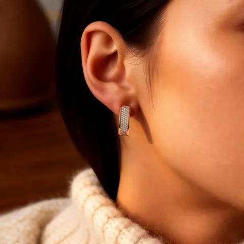 U-Shaped Geometric Huggie Earrings Copper With 18K Real Gold Plated Micro Pave Zircon Simple Elegant Fashion For Women