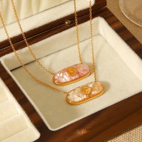 Collar De Gota De Pegamento De Resina Con Colgante De Concha De Acero Inoxidable Para Mujer Estilo Océano Joyería