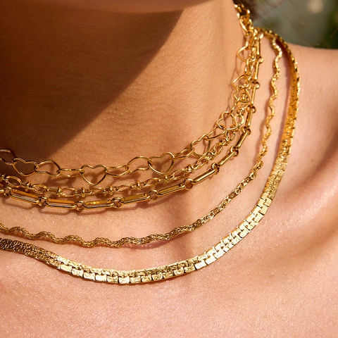 Collana In Acciaio Inossidabile Oro Per Donna Impermeabile Ipoallergenico Catena Chic Geometrico Cuore Minimalista Gioielli