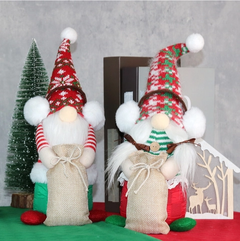 Gnomo Di Natale Peluche Decorazione Cappello In Maglia Con Sacco Di Iuta Tomte Gonk Ornamento Da Tavolo Festivo Casa