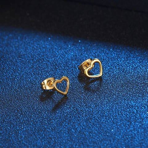 Pendientes De Corazón Acero De Titanio Huecos Moda Joyería Chapado En Oro Minimalista Elegante Mujeres