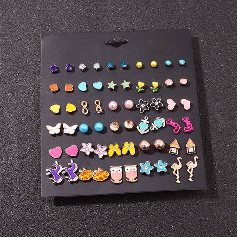 Bunte Legierung Emaille Strass Ohrstecker Flamingo Herz Eule Tier Geometrisch Mode Schmuck Für Damen Mit Stahl Ohrstift