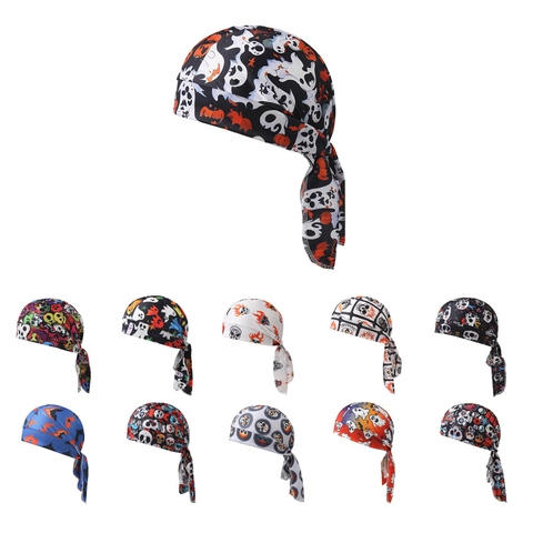 Cappello da Pirata di Halloween Divertente con Stampa di Teschio Fantasma Pipistrello Turbante Moda Festa Decorativo Outdoor Ciclismo Sportivo