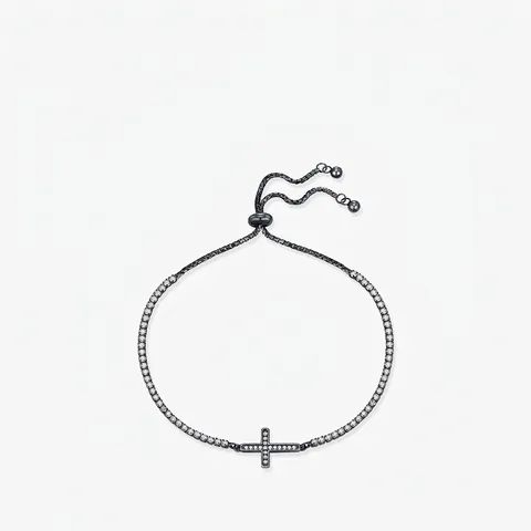 Bracciale A Croce Argento Sterling 925 Zirconia Cubica Catena Bolo Regolabile Nero Gothic Hip Hop Gioielli Unisex