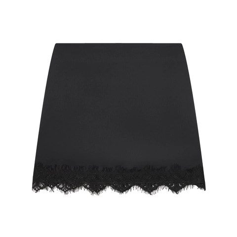 Gonna Pantalone Mini In Raso Di Acetato Nero Con Bordo In Pizzo Ciglia Vita Alta Arricciata Moda Sexy Streetwear