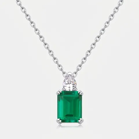 Collana con Ciondolo in Argento Sterling 925 Smeraldo Creato in Laboratorio Taglio Smeraldo con Zirconia a Goccia Gioielli Donna Vintage