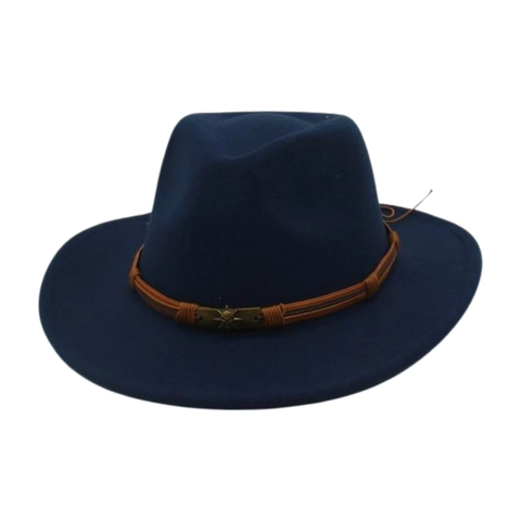 Western Cowboy Hat Wide Brim Wool Felt Fedora With Metal Skull Badge Decorative Band Vintage Jazz Style For Men Women