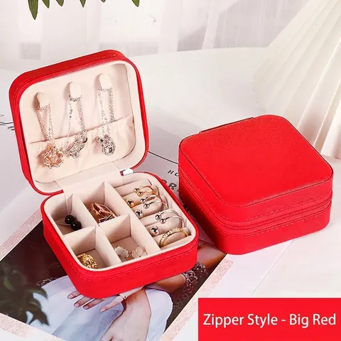 Portable PU Leather Jewelry Organizer Box Zippered Multi-Layer Travel Jewelry Case For Rings Earrings Necklaces Storage