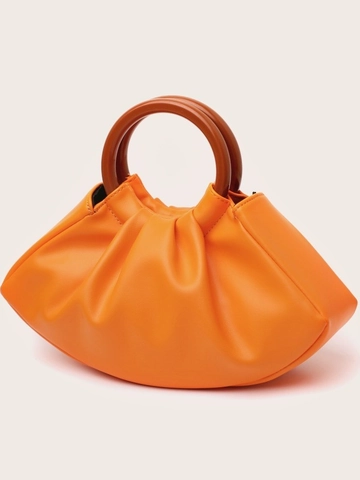 Women Pleated Handbag Retro Round Wood Handle Cloud Pouch Bag Metallic Crocodile Pattern PU Corduroy Evening Party