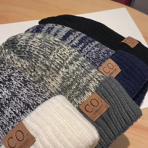 Bonnet D'hiver Pour Hommes Femmes Tricoté Épais Doublé Polaire Thermique Chaud Capuche Extérieur Décontracté Nervuré