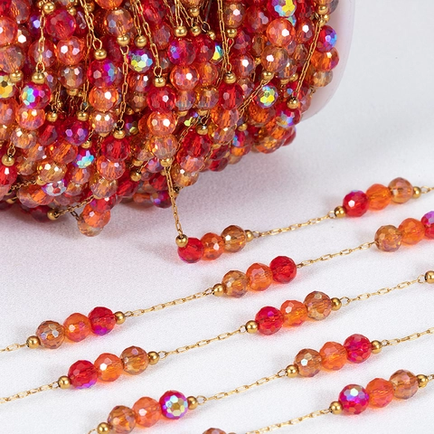 Stainless Steel Crystal Bead Chain 18K Gold Plated DIY Jewelry Making Findings Accessories Faceted Glass Beads Chain