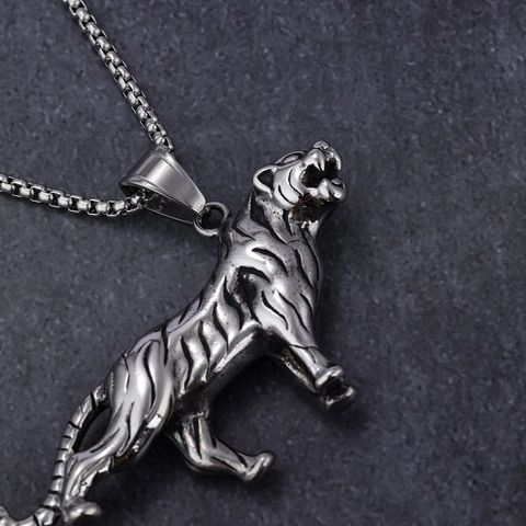 Collana Con Ciondolo Tigre Ruggente In Acciaio Inossidabile Da Uomo Gioielli Hip Hop Vintage Animale Lucidato Fascino Maschile