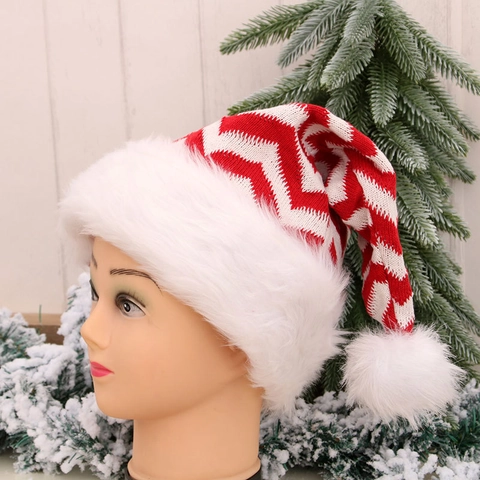 Gebreide Kerstmuts Met Rand Van Kunstbont En Pompon Feestelijke Sneeuwvlok Gestreepte Kerstmutsen Voor Vakantiefeest Adult