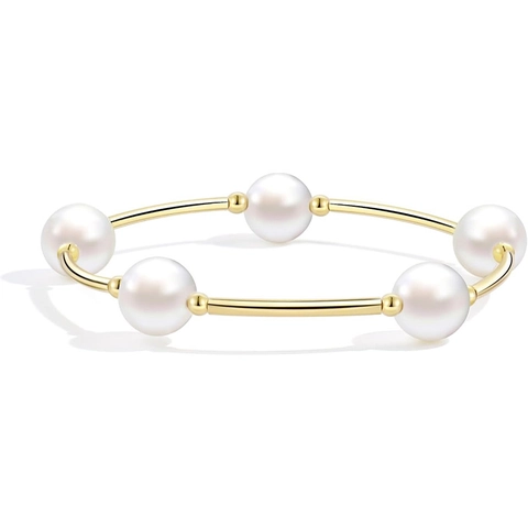 Elegant Imitation Artificial Pearl Elastic Bracelet Curved Tube Gold Or Silver Plated Stackable Bangle Jewelry For Women Gift