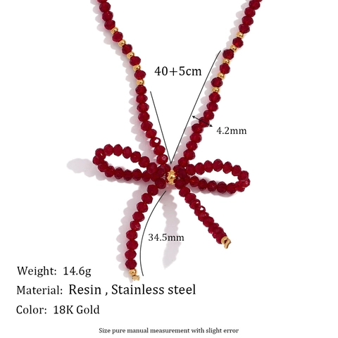 Handgefertigte Rote Strass Schleife Anhänger Halskette Für Damen Edelstahlkette Mode Pendeln Party Schmuck
