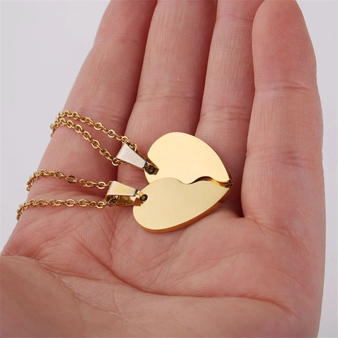 Stainless Steel Split Heart Pendant Necklace Couples Best Friends Electroplated Minimalism Fashion Heart Jewelry Gift